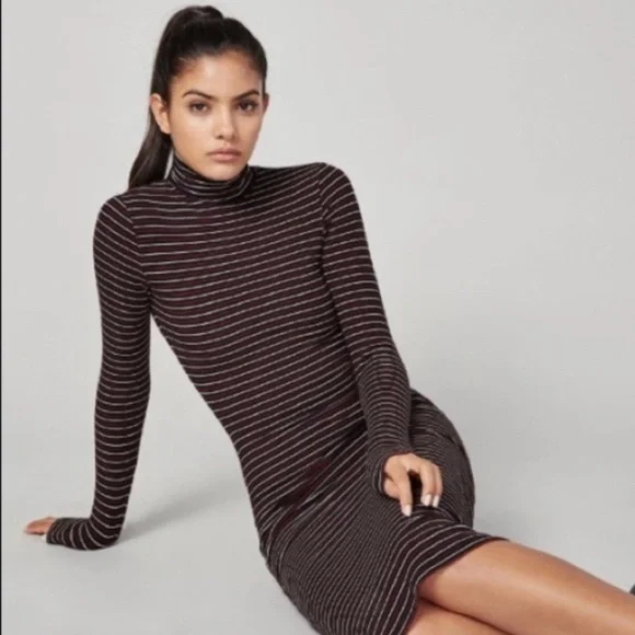 Reformation Aragon Long Sleeve Ribbed & Striped Turtleneck Midi Dress Size XS